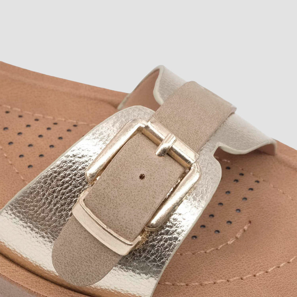 Sandalias flats Mary dorado para mujer