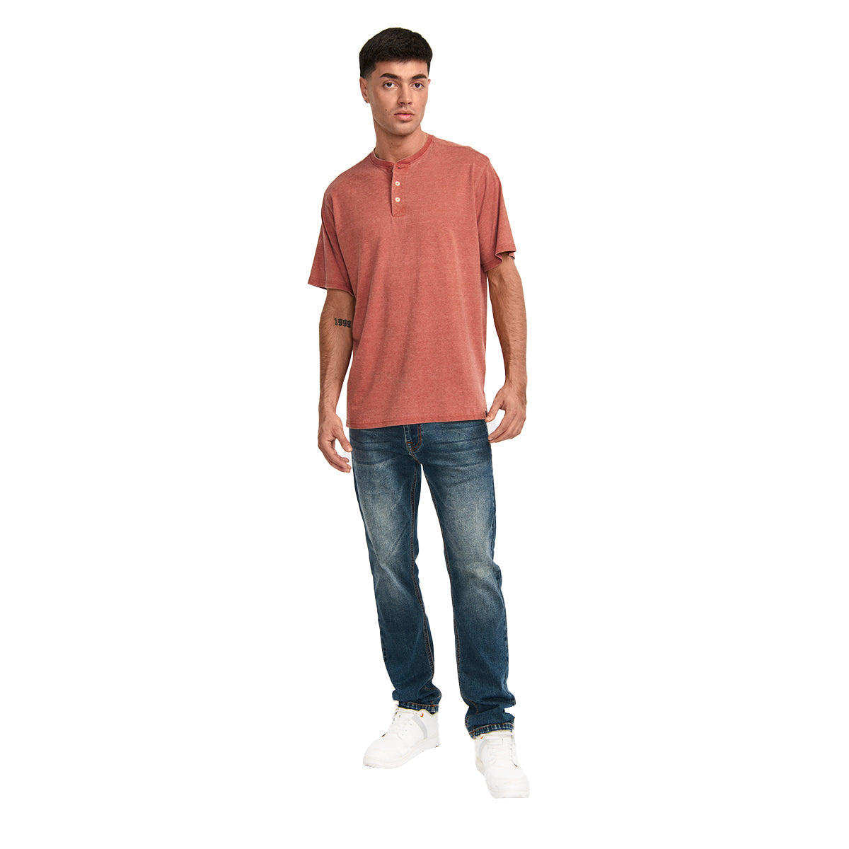 Camisa Polo Burnout Henley para hombre color rojo