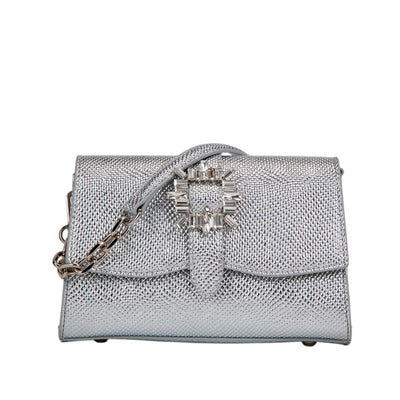 Cartera crossbody Viv para mujer color plateado