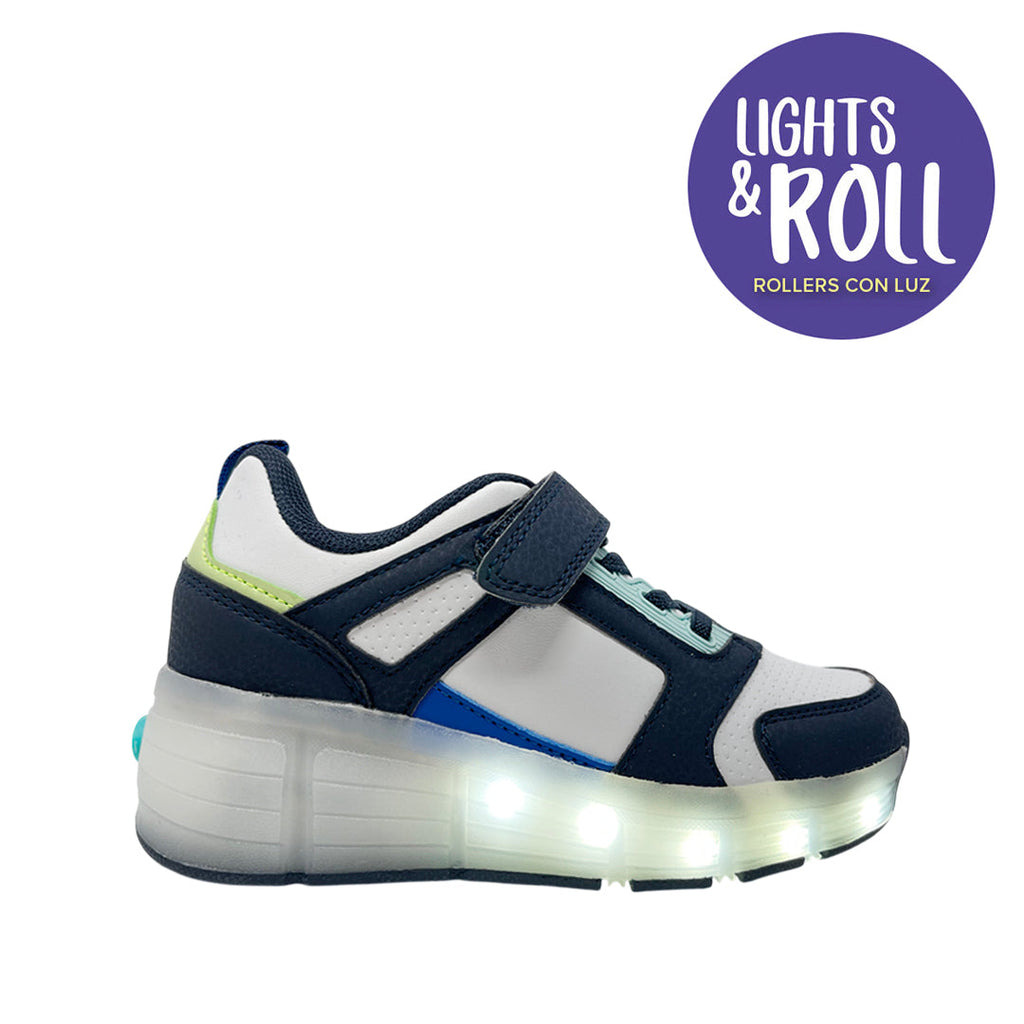 Sneakers con luces Glen para niño color blanco, azul y negro